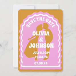 Modernes minimales gelbes Retro-Wavy Arch Fett Dat Save The Date