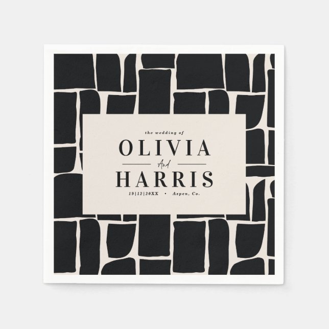 Modernes, minimales grafisches Schwarzweiß-Gastges Serviette (Vorderseite)