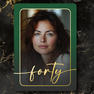 Modernes minimales grünes Foto vierzigjährig Folieneinladung