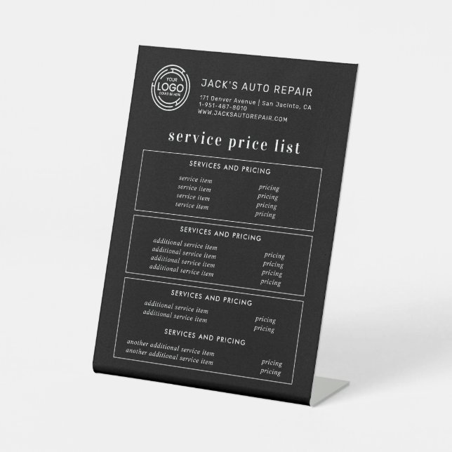Modernes Minimales Logo | Menü "Business Price" Sockelschild (Vorderseite)