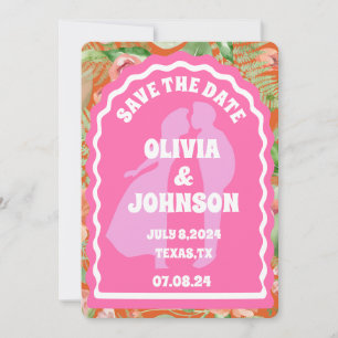 Modernes, minimales Orangenröhrchen-Retro-Floralbo Save The Date