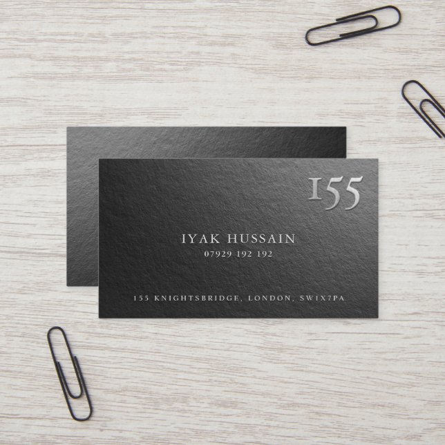 Modernes, minimales Schwarz-Silber-Logo Visitenkarte (Vorderseite/Rückseite Beispiel)