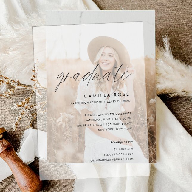 Modernes Minimales Script Graduate Party (Modern Minimal Script Graduate Party Vellum Invitations)