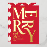 Modernes minimales traditionelles fröhliches Weihn Folien Feiertagskarte<br><div class="desc">Moderne minimale traditionelle Retro Vintage Grafik Typografie frohe Weihnachtskarte. Teil einer kühnen Ferienkollektion. Echte Folie fügt eine elegante Designer-Touch hinzu.</div>