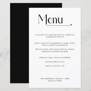 Modernes minimales Typografie Dinner Wedding Menu