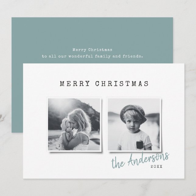 Modernes, minimales Weihnachts-Multi-Foto Feiertagskarte (Vorne/Hinten)