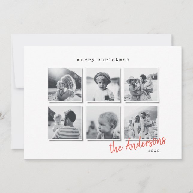 Modernes, minimales Weihnachts-Multi-Foto Feiertagskarte (Vorderseite)