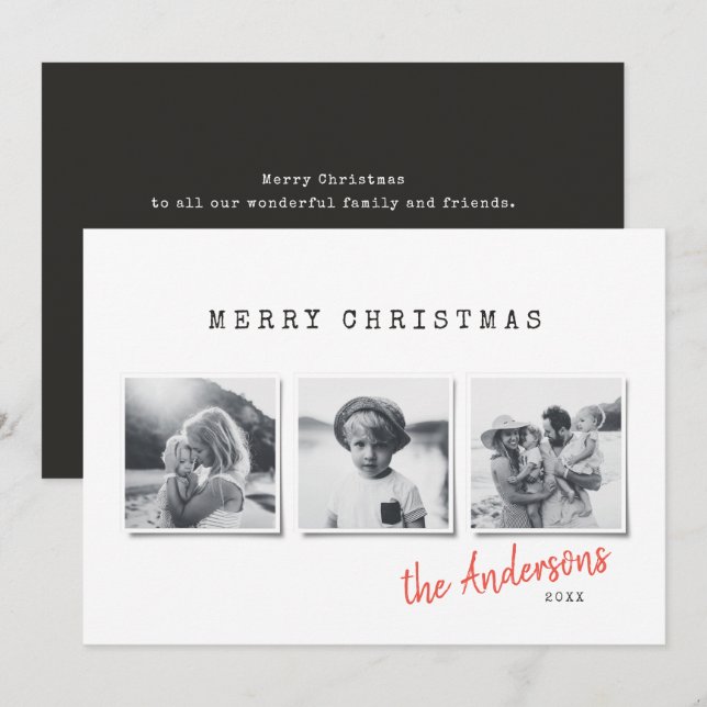 Modernes, minimales Weihnachts-Multi-Foto Feiertagskarte (Vorne/Hinten)