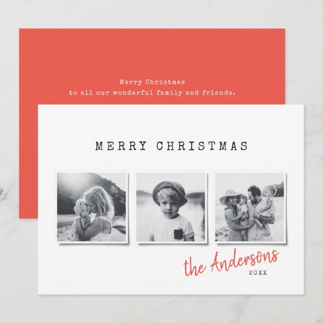 Modernes, minimales Weihnachts-Multi-Foto Feiertagskarte (Vorne/Hinten)