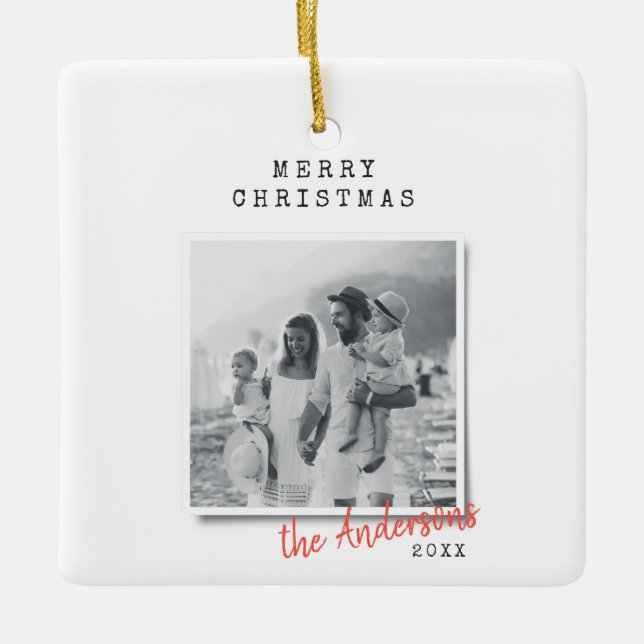 Modernes, minimales Weihnachts-Vintages Foto Keramikornament (Vorderseite)