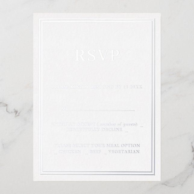 Modernes Minimalisrt Wedding RSVP Folie Einladungspostkarte (Vorderseite)