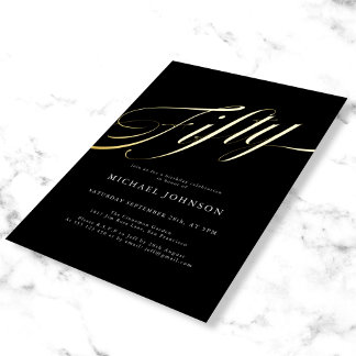 Modernes Minimalist Fifty Schwarz Gold 50. Geburts Folieneinladung