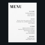 Modernes, Minimalistisch bearbeitbares Schwarz-Wei Menükarte<br><div class="desc">Modernes,  Minimalistisch bearbeitbares Schwarz-Weiß-Menü</div>