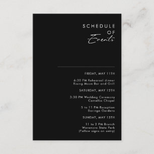 Modernes Minimalistisch Black Schedule of Events Begleitkarte