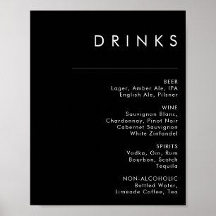 Modernes Minimalistisch Black Wedding Drinks Men Poster