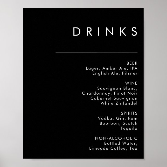 Modernes Minimalistisch | Black Wedding Drinks Men Poster (Vorne)
