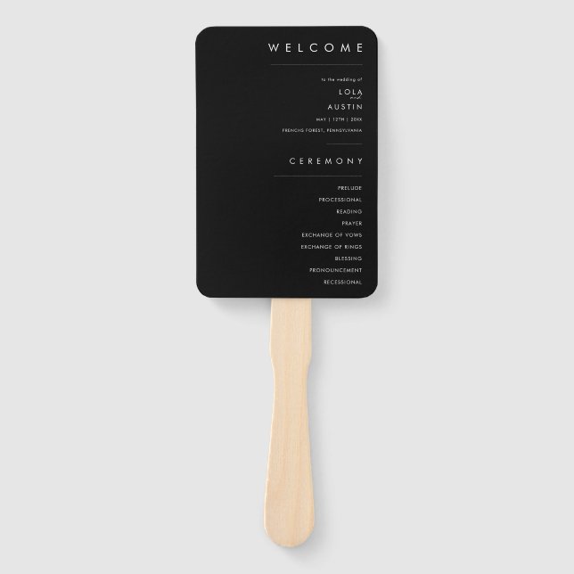 Modernes Minimalistisch | Black Wedding Program Fächer (Vorderseite)