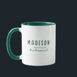 Modernes Minimalistisch | Bridesmaid Wedding Green Tasse<br><div class="desc">Erstellen Sie Ihre eigenen Tasse. Ein einfaches und modernes Design in dunkelgrün und weiß mit handgeschriebener Kalligraphie und spielerischer informeller Typografie für ein minimalistisches,  kühnes und cooles Aussehen. Jeder Schriftart,  jede Farbe,  kein Minimum.</div>