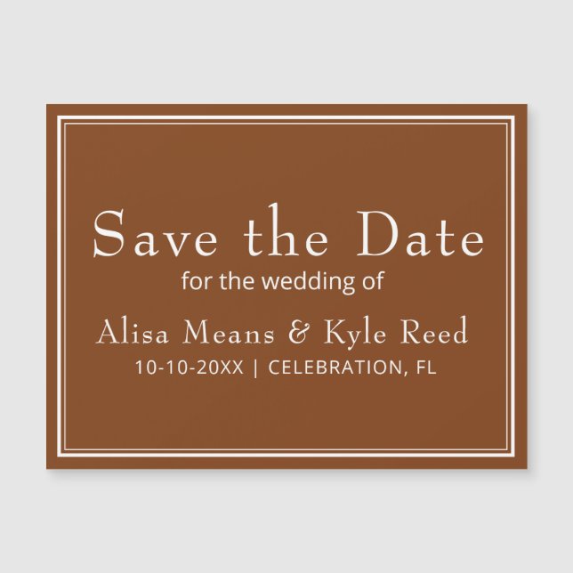 Modernes Minimalistisch Brown Save the Date Magnetkarte (Vorderseite)