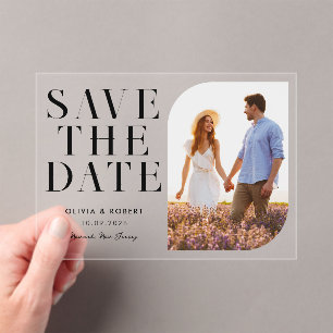 Modernes Minimalistisch-Chic-Foto-Hochzeit retten Acryleinladungen