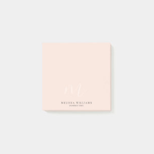 Modernes Minimalistisch Chic Monogram, hellrosa Post-it Klebezettel