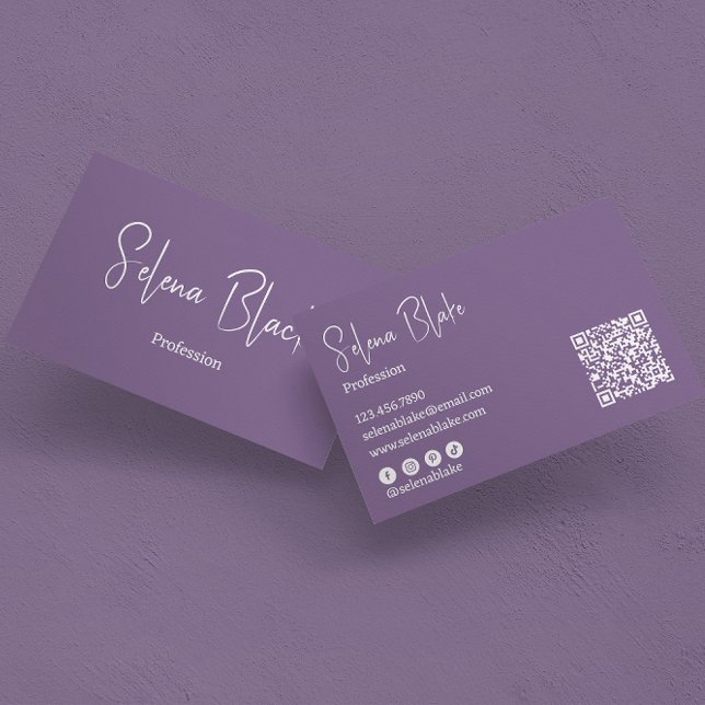 Modernes Minimalistisch | Eleganter Lila- und QR-C Visitenkarte (Von Creator hochgeladen)