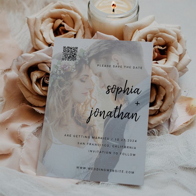 Modernes Minimalistisch | Foto QR-Code Save the Da Magneteinladung (Von Creator hochgeladen)