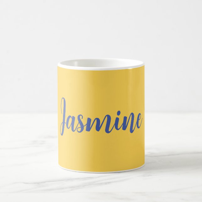 Modernes Minimalistisch-gelbes Blau, das Ihren Nam Kaffeetasse (Mittel)