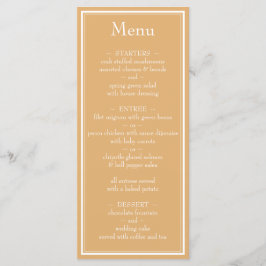 Modernes Minimalistisch-gelbes Hochzeitmenü an der Menükarte
