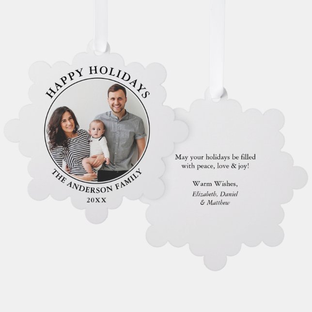 Modernes Minimalistisch Happy Holidays Foto Ornament Karte (Vorderseite/Rückseite)