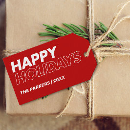 Modernes Minimalistisch Happy Holidays Red Geschenkanhänger