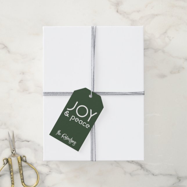 Modernes Minimalistisch Joy Christmas Green Geschenkanhänger (Mit Garn)