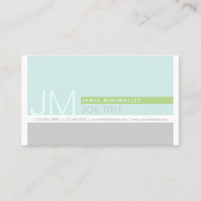 Modernes Minimalistisch | Light Blue Green Gray Visitenkarte (Vorderseite)