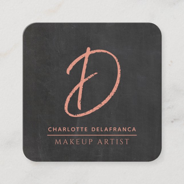 Modernes Minimalistisch-Makeup-Künstlermonogramm S Quadratische Visitenkarte (Vorderseite)