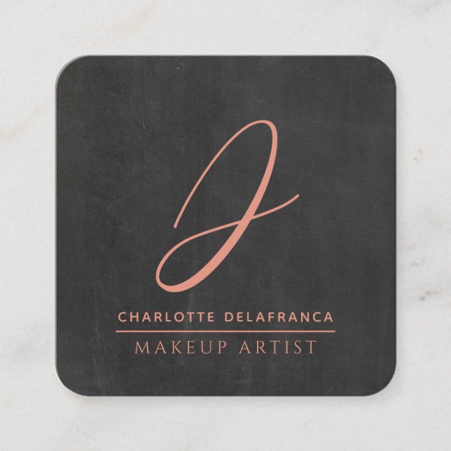 Modernes Minimalistisch-Makeup-Künstlermonogramm S Quadratische Visitenkarte (Vorderseite)