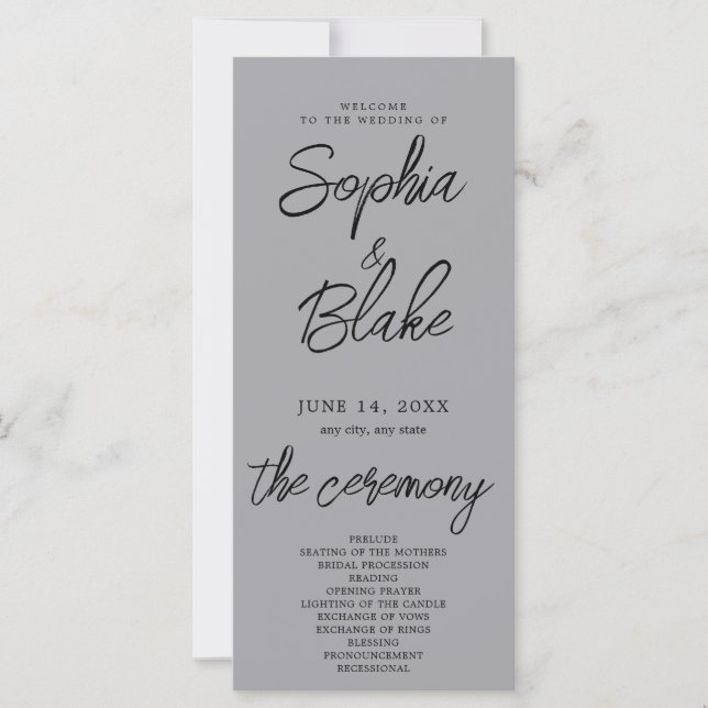 Modernes Minimalistisch Matte Silver Wedding Progr (Vorderseite)