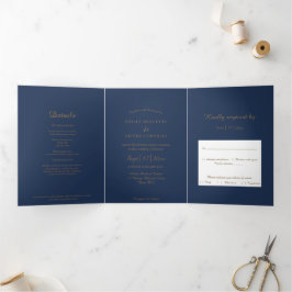 Modernes Minimalistisch | Navy Gold Dreifach Gefaltete Einladung