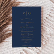 Modernes Minimalistisch | Navy Gold Monogram Weddi