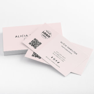 Modernes Minimalistisch | QR-Code und Logo | Rosa Visitenkarte