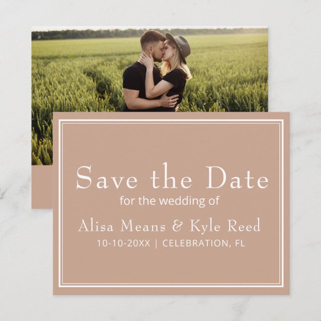 Modernes Minimalistisch rosa Foto Save the Date (Vorne/Hinten)