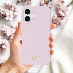 Modernes Minimalistisch rosa Goldmonogramm iPhone 16 Hülle