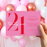 Modernes Minimalistisch rosa Rot 21. Geburtstag Einladung<br><div class="desc">Moderne minimalistische 21. Geburtstagseinladung mit schlichtem Design mit schicker Typografie und eleganter Schrift.</div>