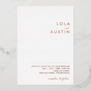 Modernes Minimalistisch   Rose Gold Lässig Hochzei Folieneinladung