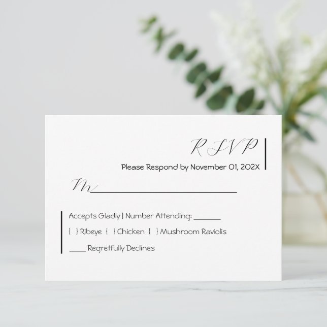 Modernes Minimalistisch RSVP Karte (Stehend Vorderseite)