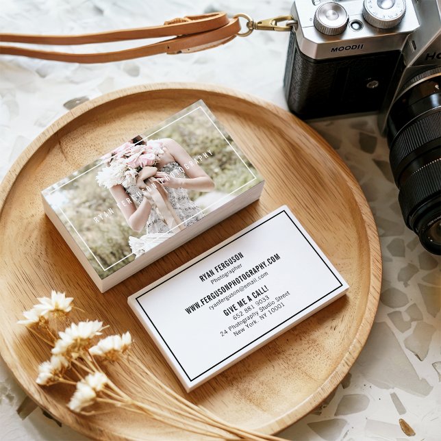 Modernes, minimalistisch-schick-weißes Foto Visitenkarte (Modern minimalist chic white photography photo)