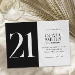 Modernes Minimalistisch Schwarz und Weiß 21. Gebur Einladung<br><div class="desc">Moderne minimalistische Einladung zum 21. Geburtstag mit einfachem Design mit eleganter,  eleganter Typografie in Schwarz-Weiß-Farbe.</div>