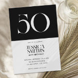 Modernes Minimalistisch Schwarz und Weiß 50. Gebur Einladung<br><div class="desc">Moderne minimalistische 50. Geburtstagseinladung mit einfachem Design mit eleganter,  eleganter Typografie in Schwarz-Weiß-Farbe.</div>