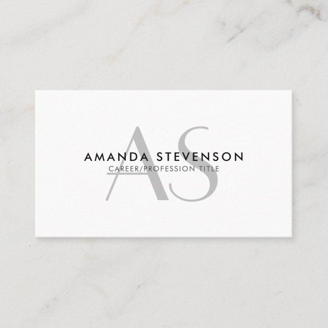 Modernes Minimalistisch Schwarz/Weiß-Mit Monogramm Visitenkarte (Vorderseite)