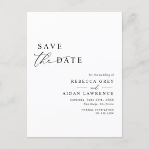 Modernes Minimalistisch Schwarz/Weiß Save the Date Postkarte