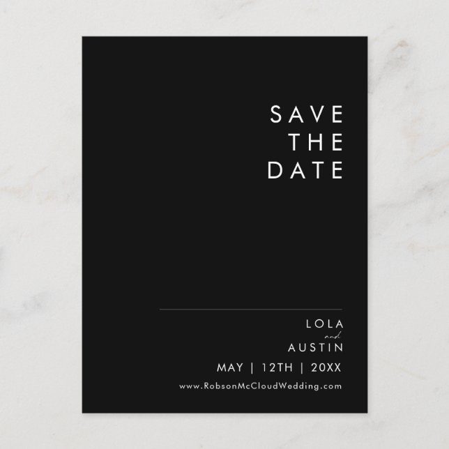 Modernes Minimalistisch | Schwarze Save the Date P Einladungspostkarte (Vorderseite)